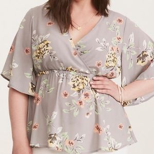 Floral Faux Wrap Georgette Babydoll Blouse